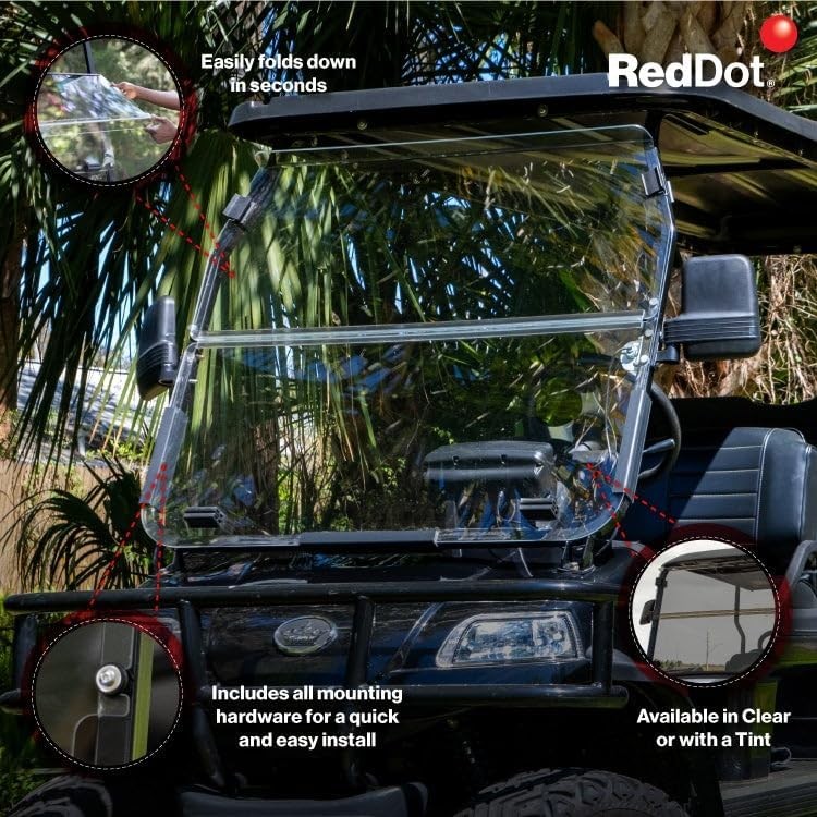 RedDot 1/4" Folding Golf Cart Windshield for Evolution Classic & Forester - Clea