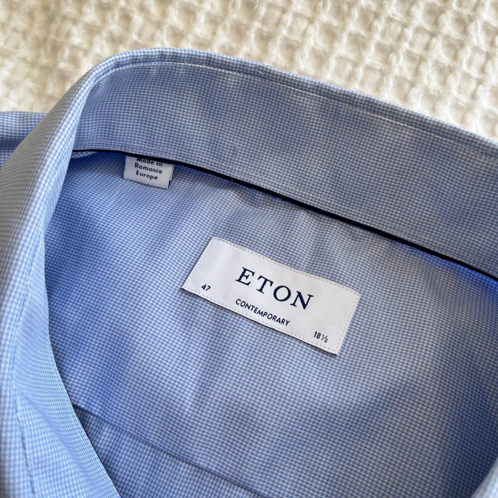 Eton Men's Blue Micro Houndstooth Dress Shirt Sz 18.5 47