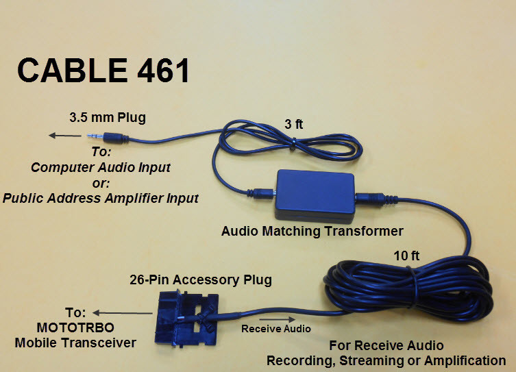 Cable 461 Audio Recording & Streaming Adaptor Motorola MOTOTRBO XPR4500 XPR4550