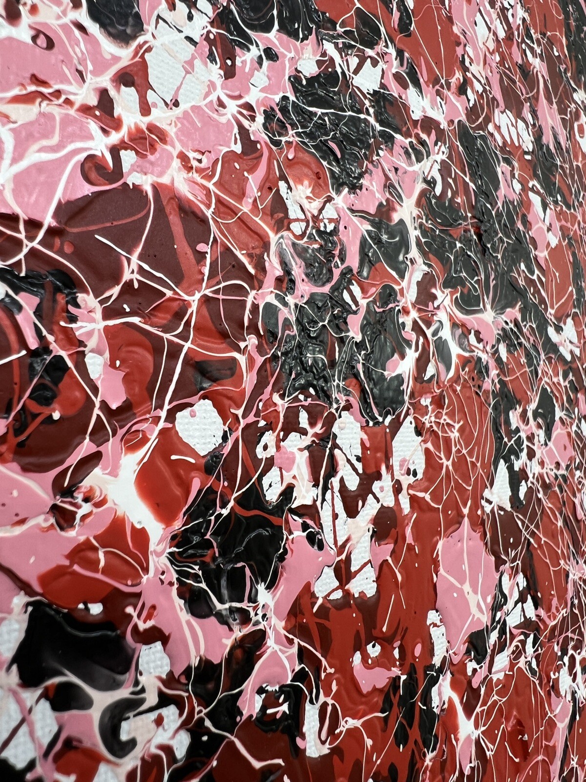 Original Artwork Acrylic on Canvas Painting Mid Century Red Pink Black Art