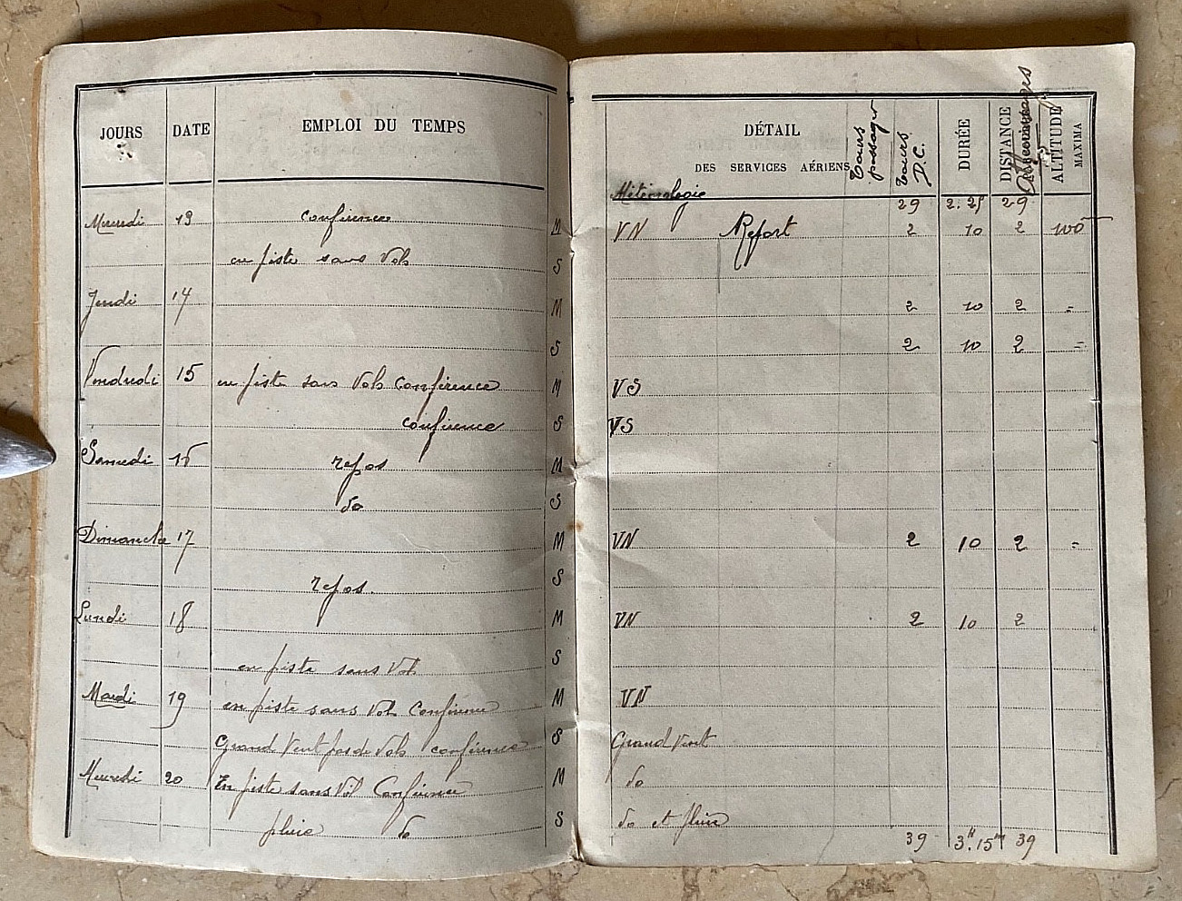 WW1 FRENCH PILOT'S FLIGHT LOG BOOK SIGNED BY (TRAINER OF GUYNEMER) CAPT. NARDIN