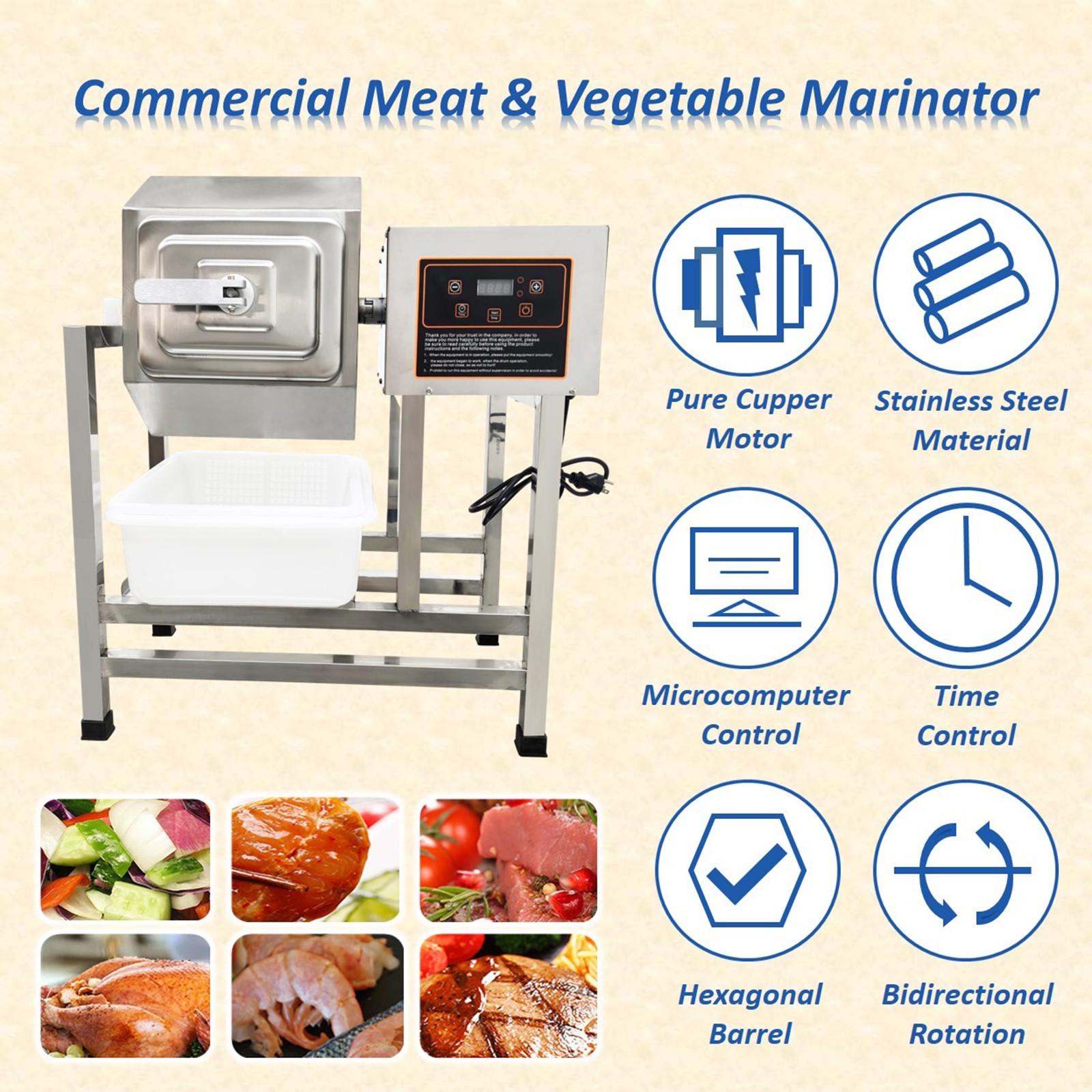 38L Commerical Chicken Marinating Machines Automatic Meat Tumbler Machine 110V