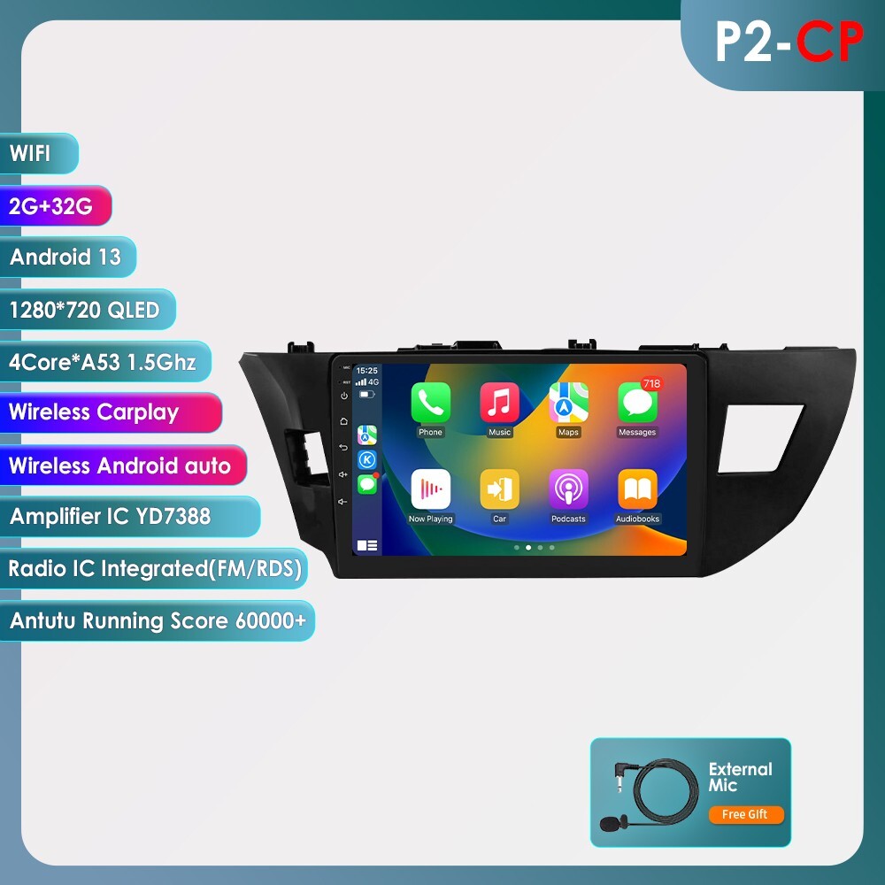 Apple Carplay For Toyota Corolla 2014-2016 Car Stereo Radio Android 14 GPS WIFI