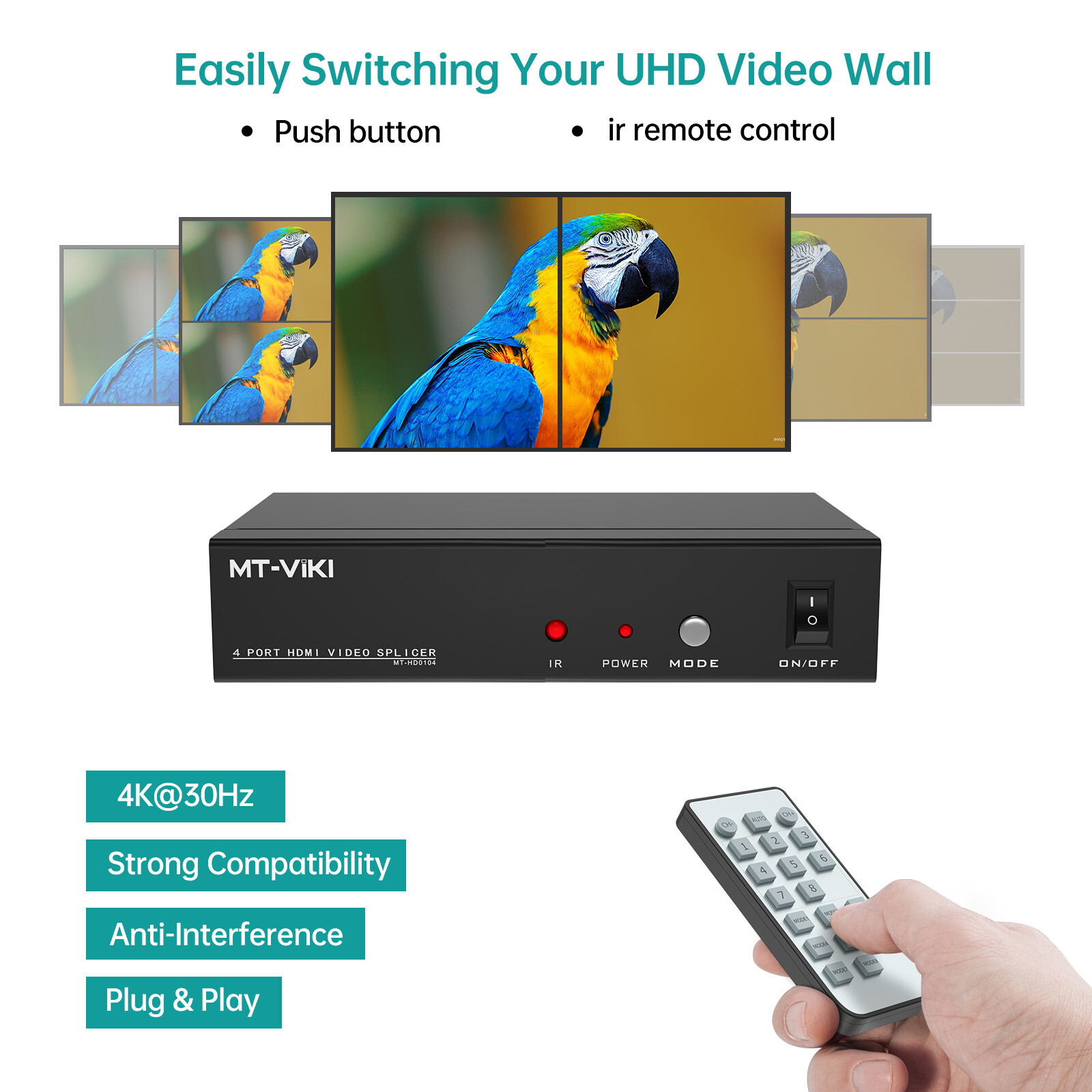 MT-VIKI 4 Port HDMI Video Splicer 3840*2160 30hz 2*2 Wall Controller 5 Modes