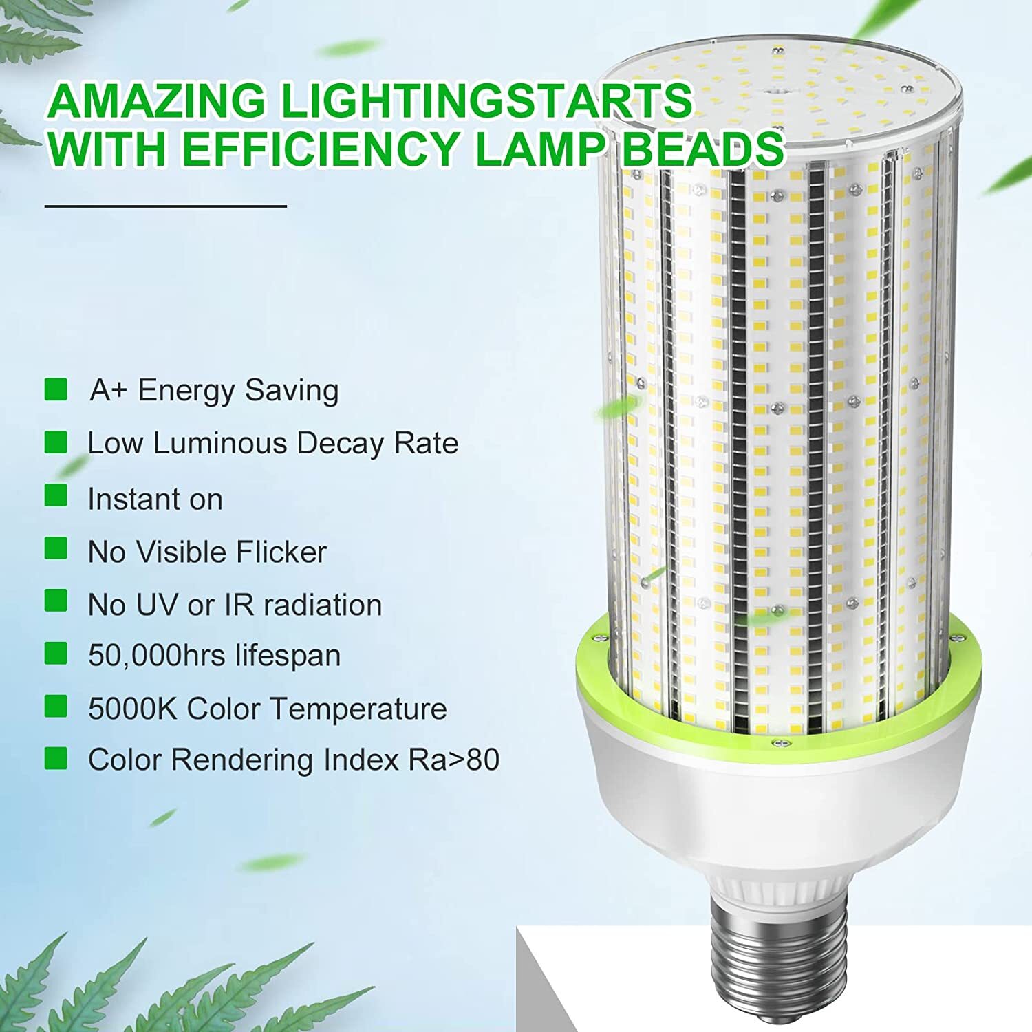 50 Pack LED Corn Light Bulb 400W Equivalent E39 100W 15000LM 5000K Garage Lights