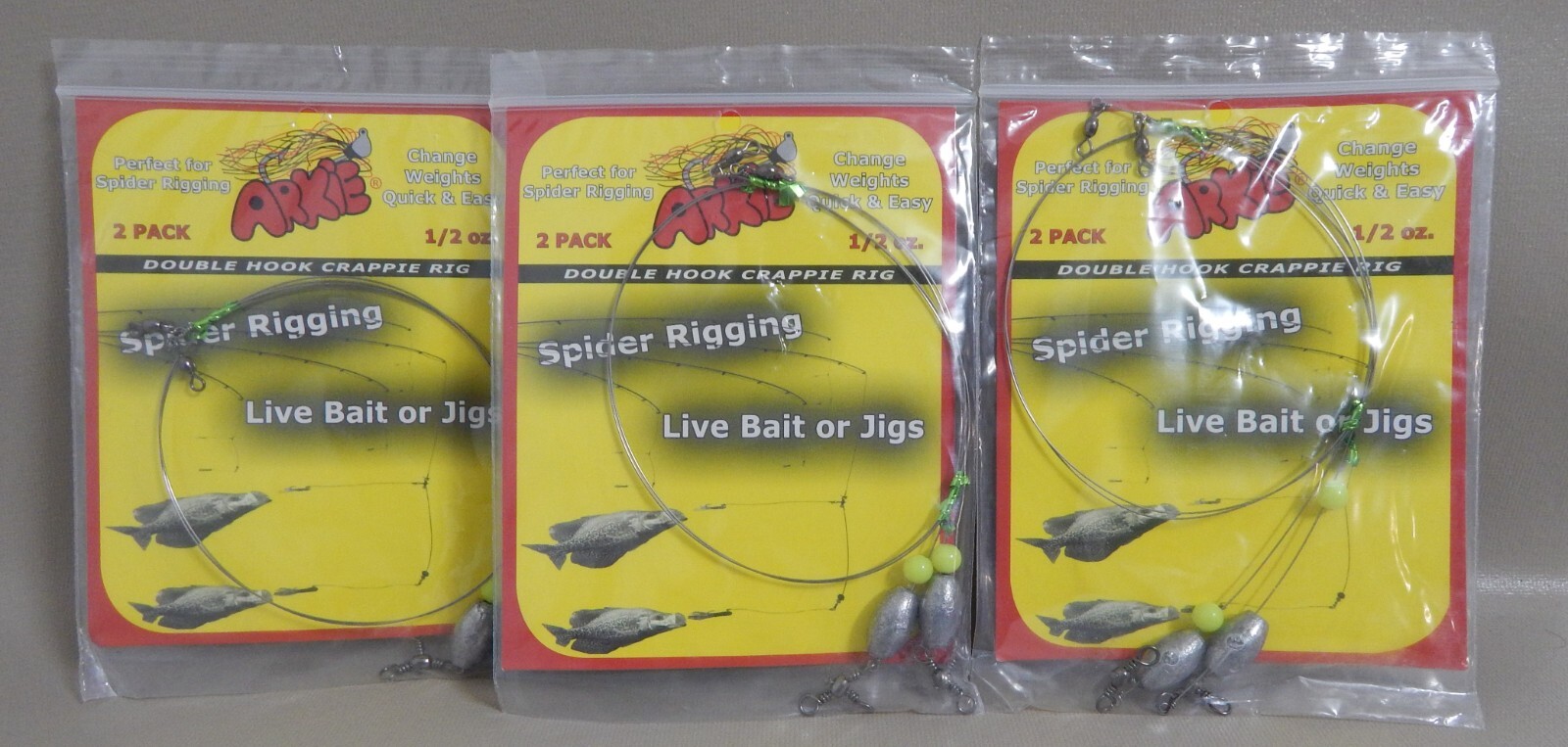 Lot of 3 ARKIE SPIDER RIGGING Double Hook Crappie Rig 1/2oz Troll Jigs Bait Lure
