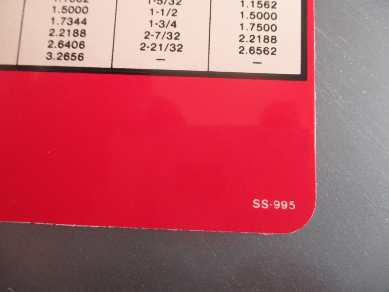 VINTAGE Snap On Tools DECIMAL EQUIVALENT & TAP DRILL SIZES CHART SS-995 - each