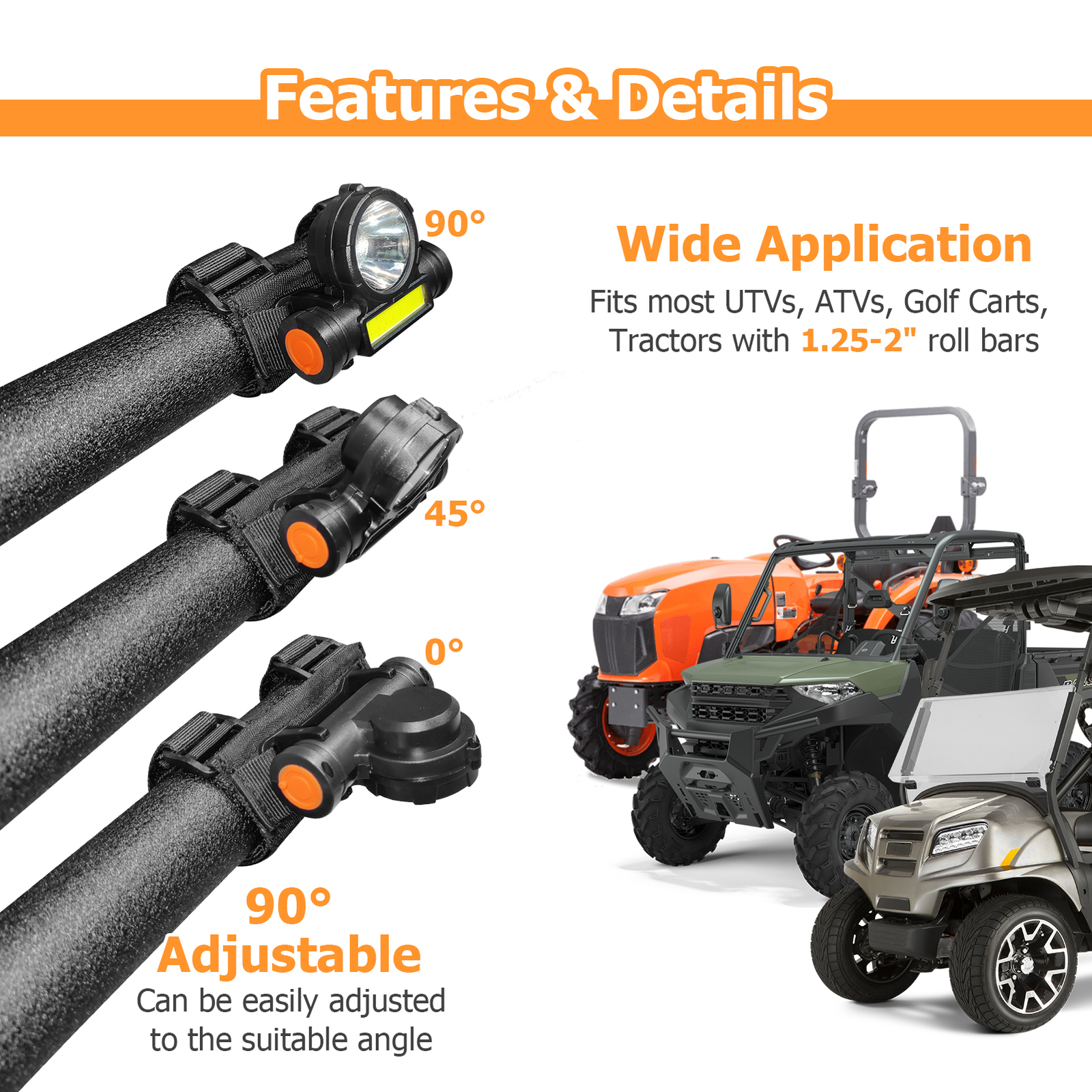 2PCS UTV Side Rear View Mirrors w/ Light+LED Dome Lights For Can Am Maverick X3