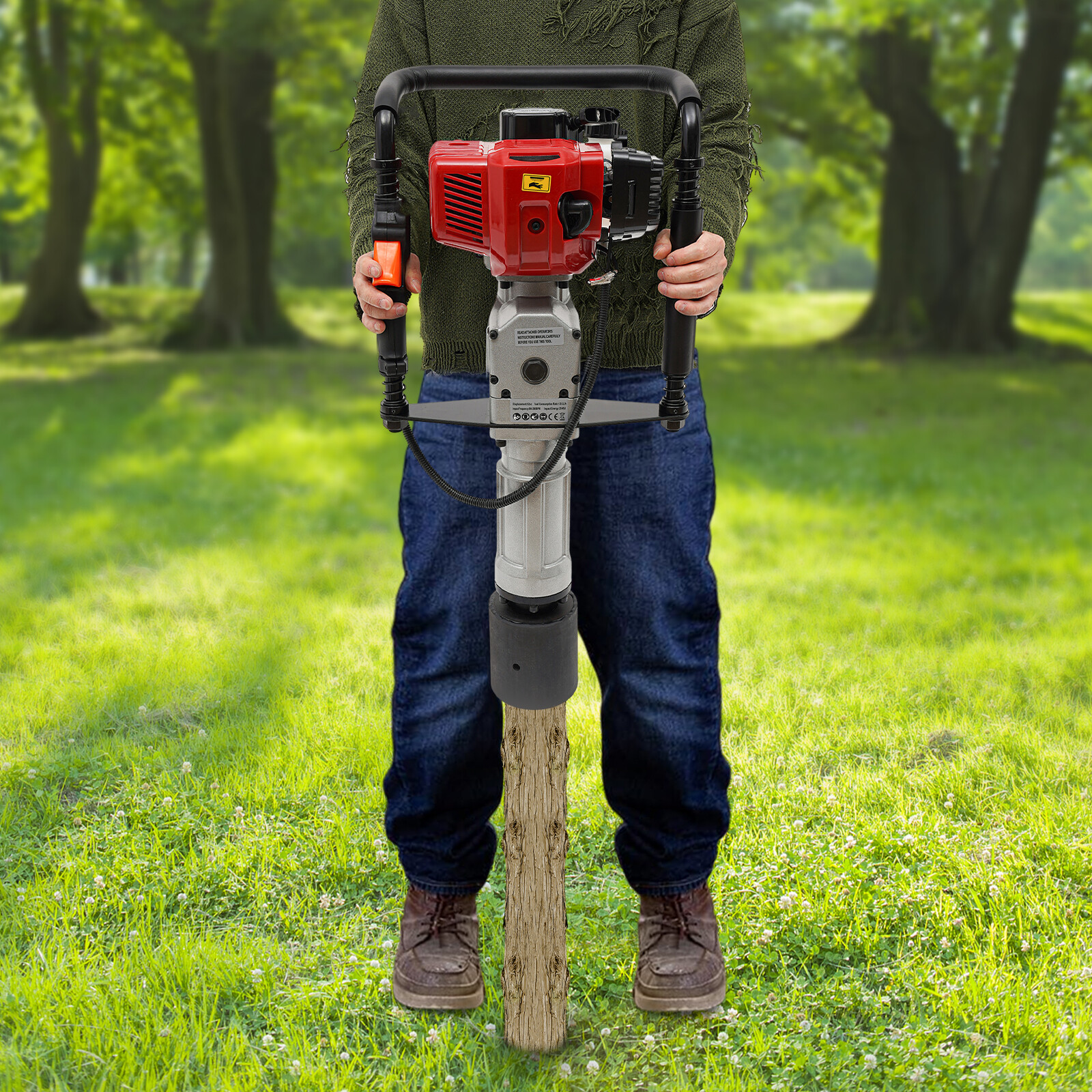 52CC Gas Powered T-Post Driver Fence Farm Push Pile Hand Pull Start Air Cooling