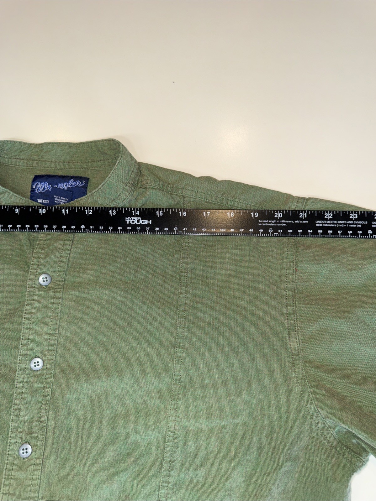 Vintage Wrangler men's X-Large green band collar button shirt