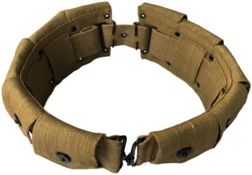 U.S. Army WWII Springfield M1 Garand 10 Pocket Canvas Ammunition Belt Khaki