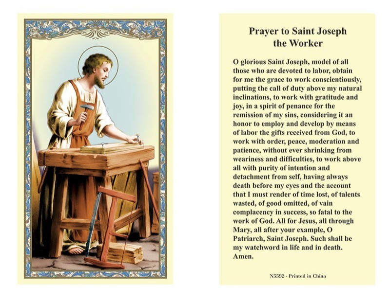Laminated Prayer to St. Joseph the Worker Holy Prayer Card Catholic