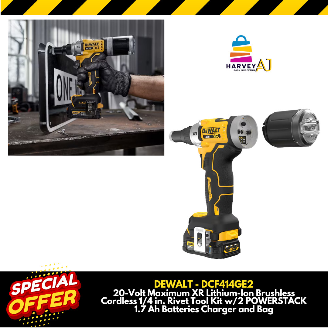 DEWALT DCF414GE2 20V MAX XR BL 1/4" Rivet Tool w/ 2 POWERSTACK Batts, 1.7 Ah Kit