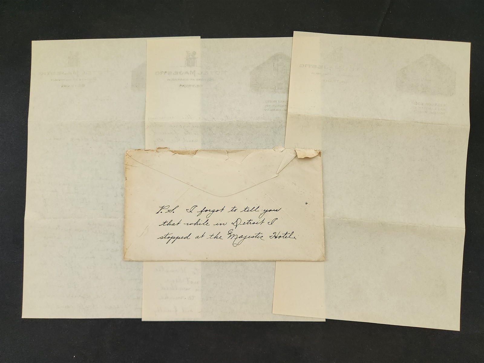 1929 antique HOTEL MAJESTIC detroit mi LETTERHEAD COVER to norwich ct GADBOIS