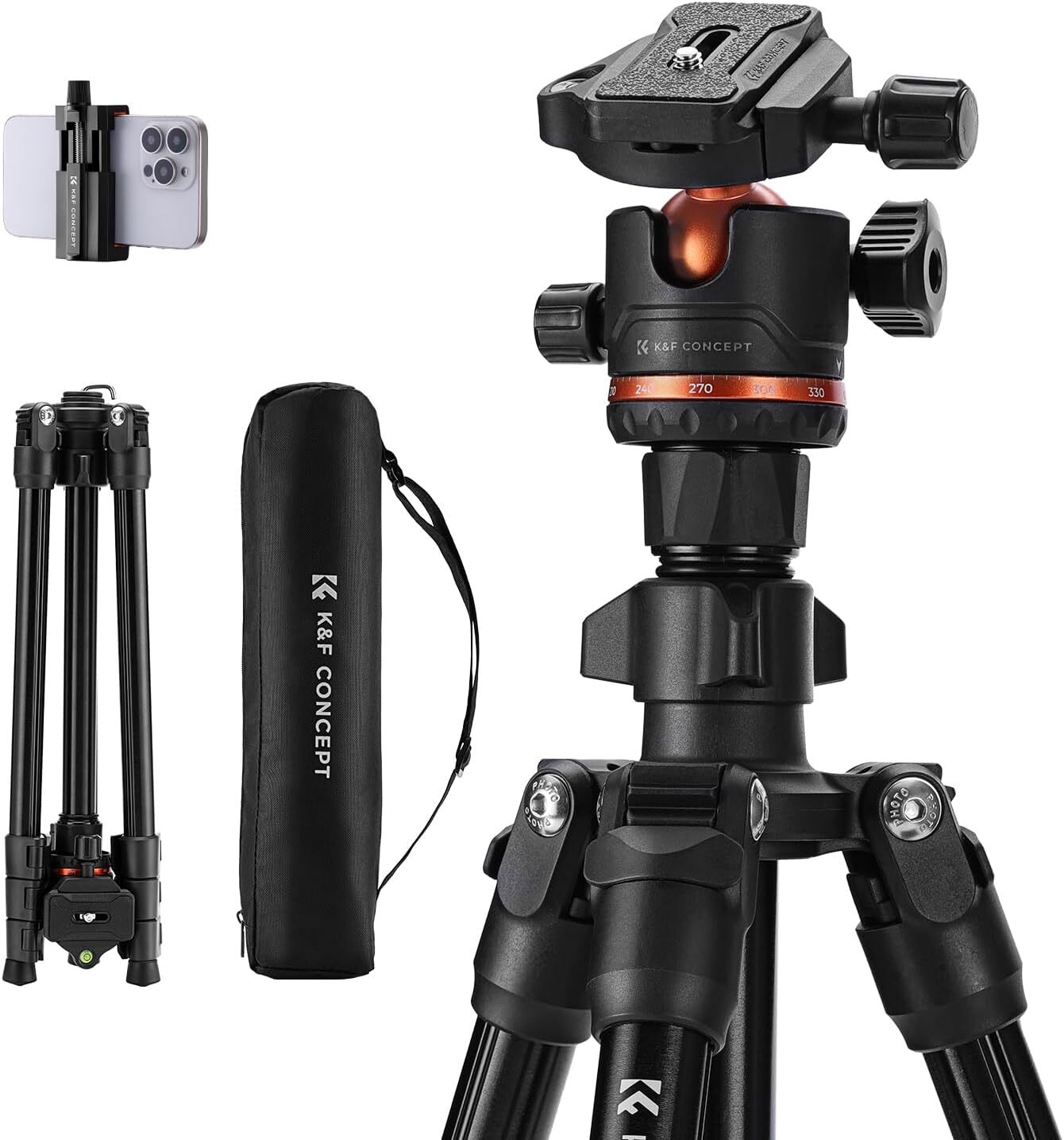 K&F Concept 70" Camera Tripod Lightweight Travel DSLR Tripod with 360° Ball Head