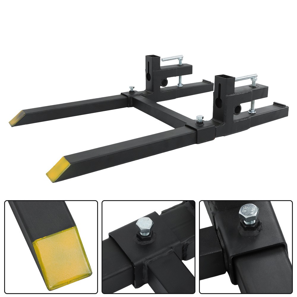 Tractor Bucket Forks 43" Clamp on Pallet Forks w/ Adjustable Stabilizer Bar