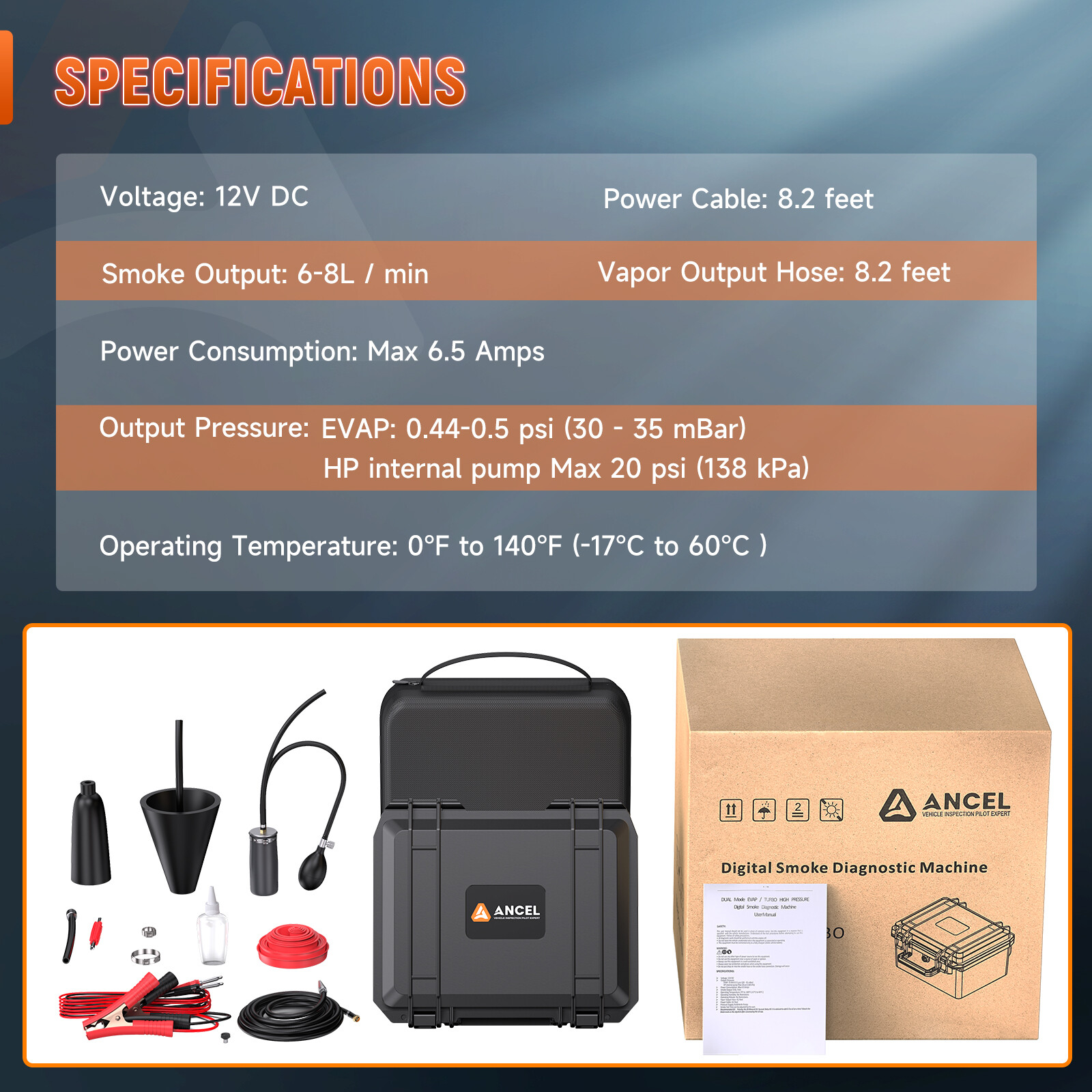 Ancel L8000 EVAP Smoke Machine Leak Tester Dual Mode Diagnostic Turbo System Kit