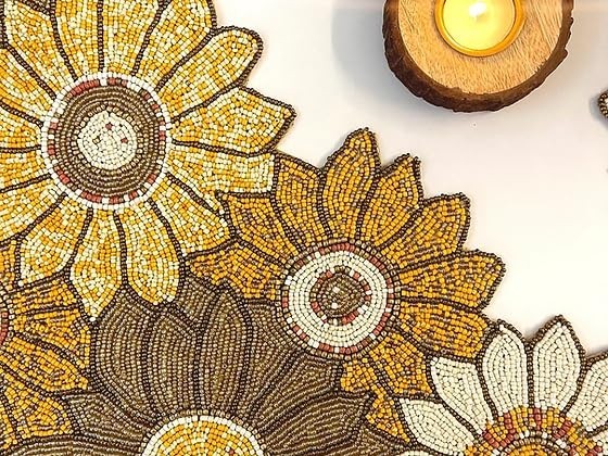 TBS Multi Color Floral Design Hand Crafted Table Runner Fully Beaded 13" x 36"