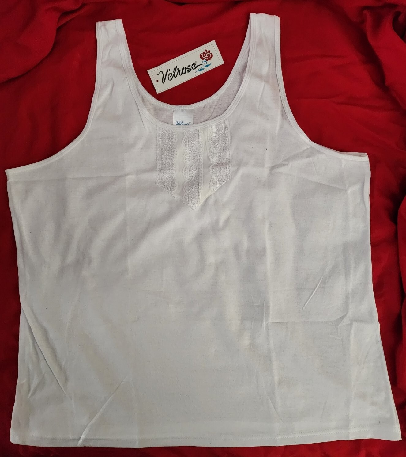 3X 100% Cotton Knit Lace Front Cami Top Women's Camisole / Tank Top by Velrose