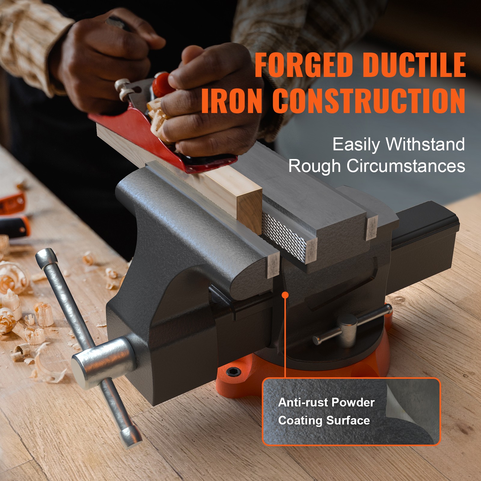 6.5" Bench Vise w/ 360°Swivel Locking Base & Two-way Jaw Ductile Iron