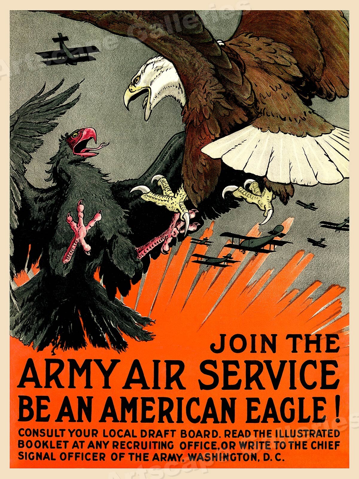 1917 Army Air Service Vintage Style WW1 Eagle Poster - 18x24