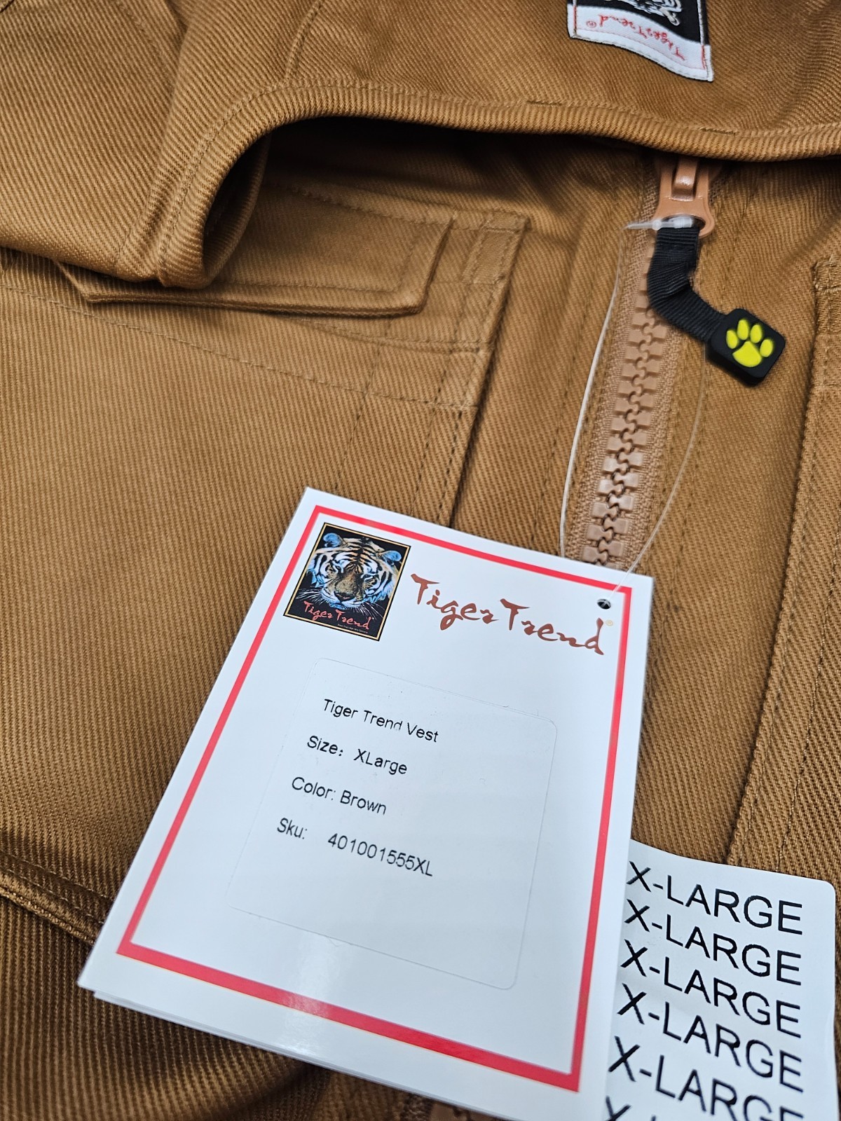 Tiger Trend 401001555XL Utility Tool Vest, Rugged Construction XLarge - Brown