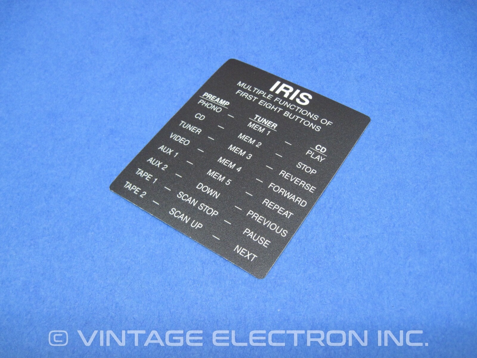 NOS HAFLER IRIS Remote Control REAR PANEL LABEL