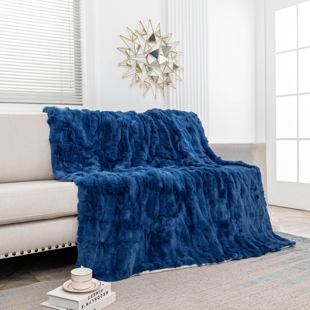 Luxury Real Rex Rabbit Fur Throw Blanket Couch Armchair Mat Bedspread 55x79inch