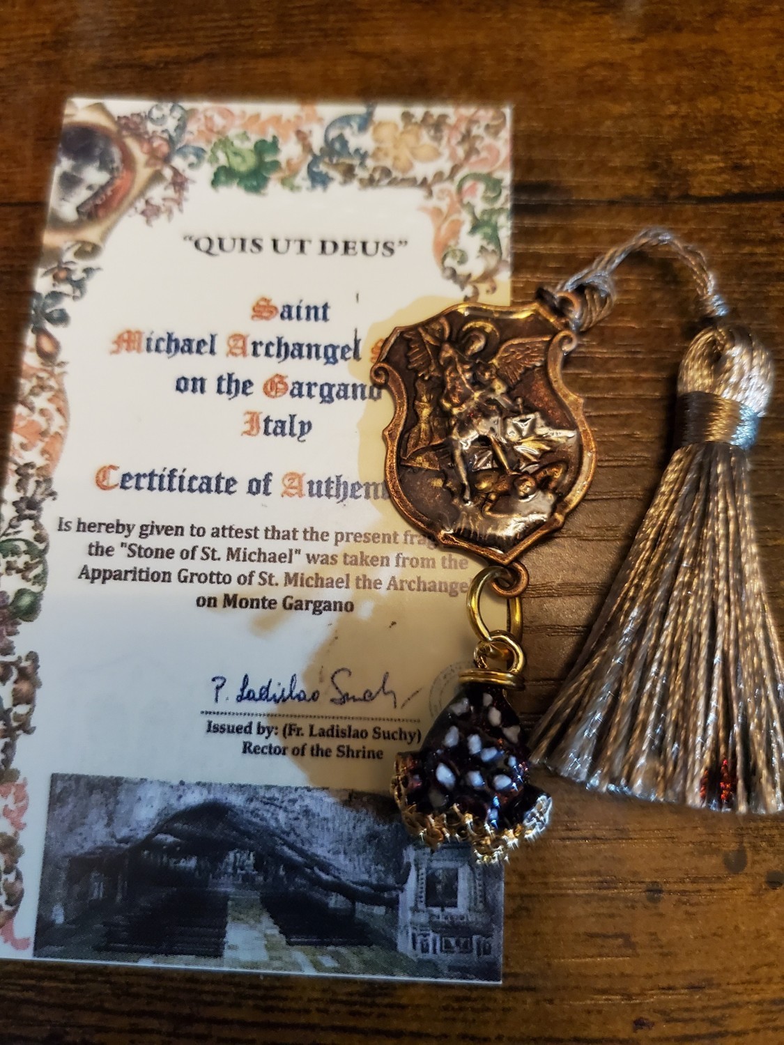 St. Michael Shield Medallion Stones Cave Monte Sant’Angelo Gargano Italy