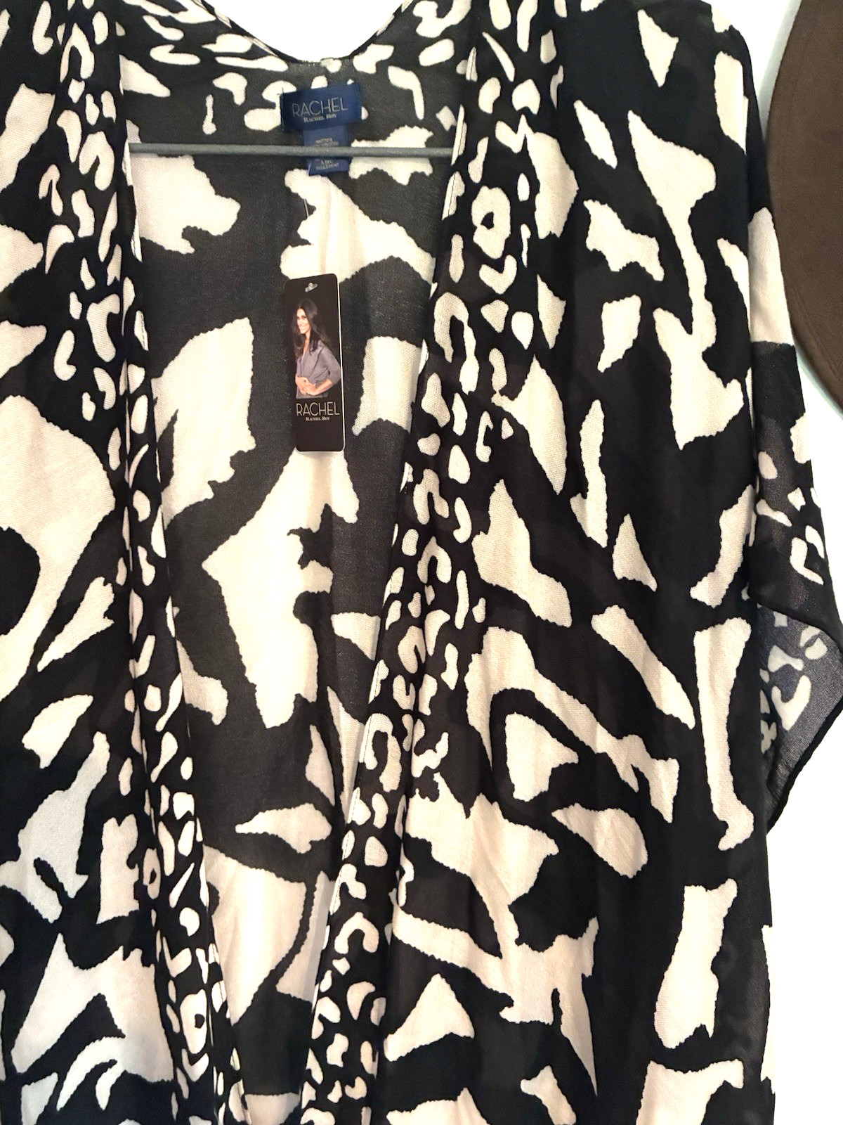 Rachel Roy Kimono Overlay Top Duster Animal Print Black White One Size NWT