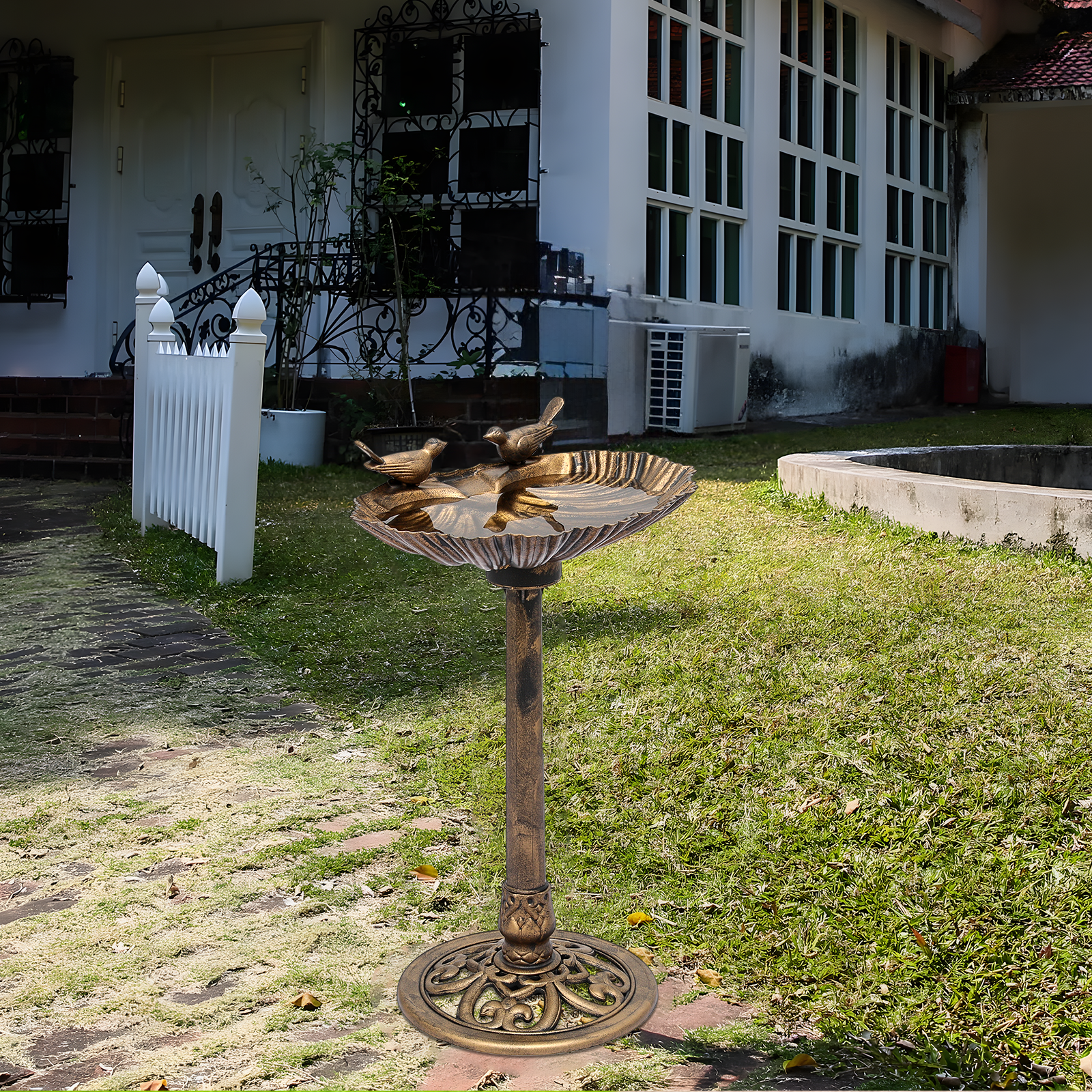 Outdoor Pedestal Solar Pumb Bird Bath Bronze Freestanding Garden Backyard D??cor