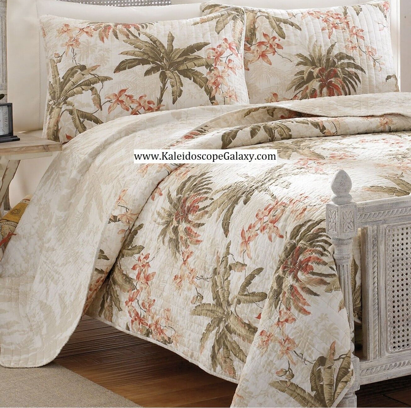 Tommy Bahama Bonny Cove 3pc KING QUILT & SHAMS Palm Trees Tropical Beach Ocean