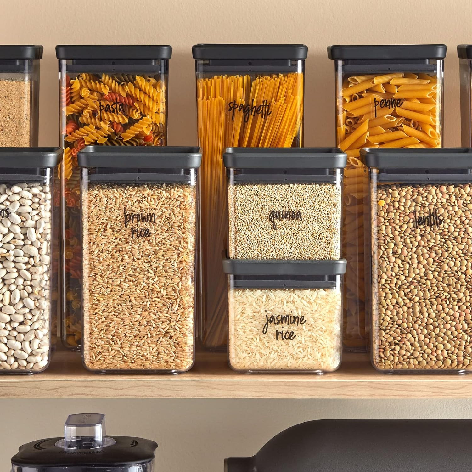 Pantry Labels for Containers - 375 PC Clear Vinyl Black Script - Peel & Stick Fo