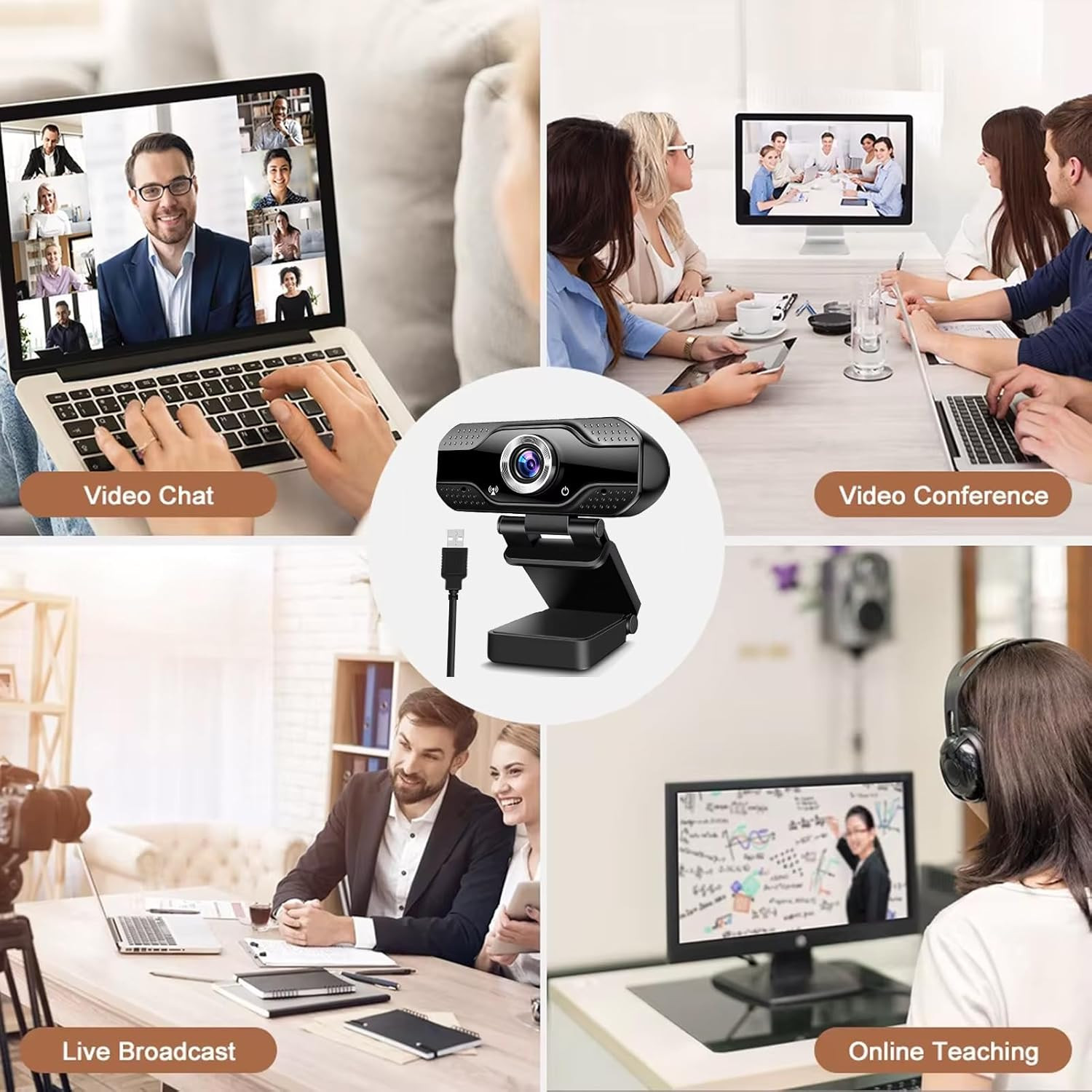 4K 2K 1080P HD Webcam with Microphone, Noise Cancellation, Privacy Cover, Wide-A