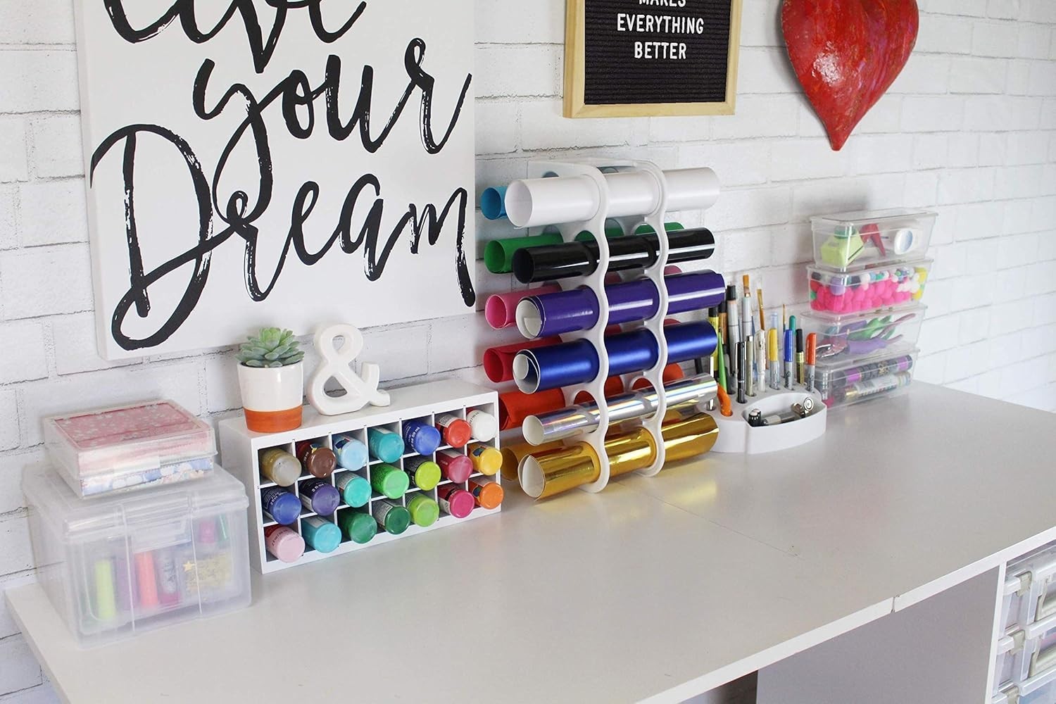 ArtBin 6864AS Vinyl Storage Rack, Stores 12 Vinyl Rolls, White