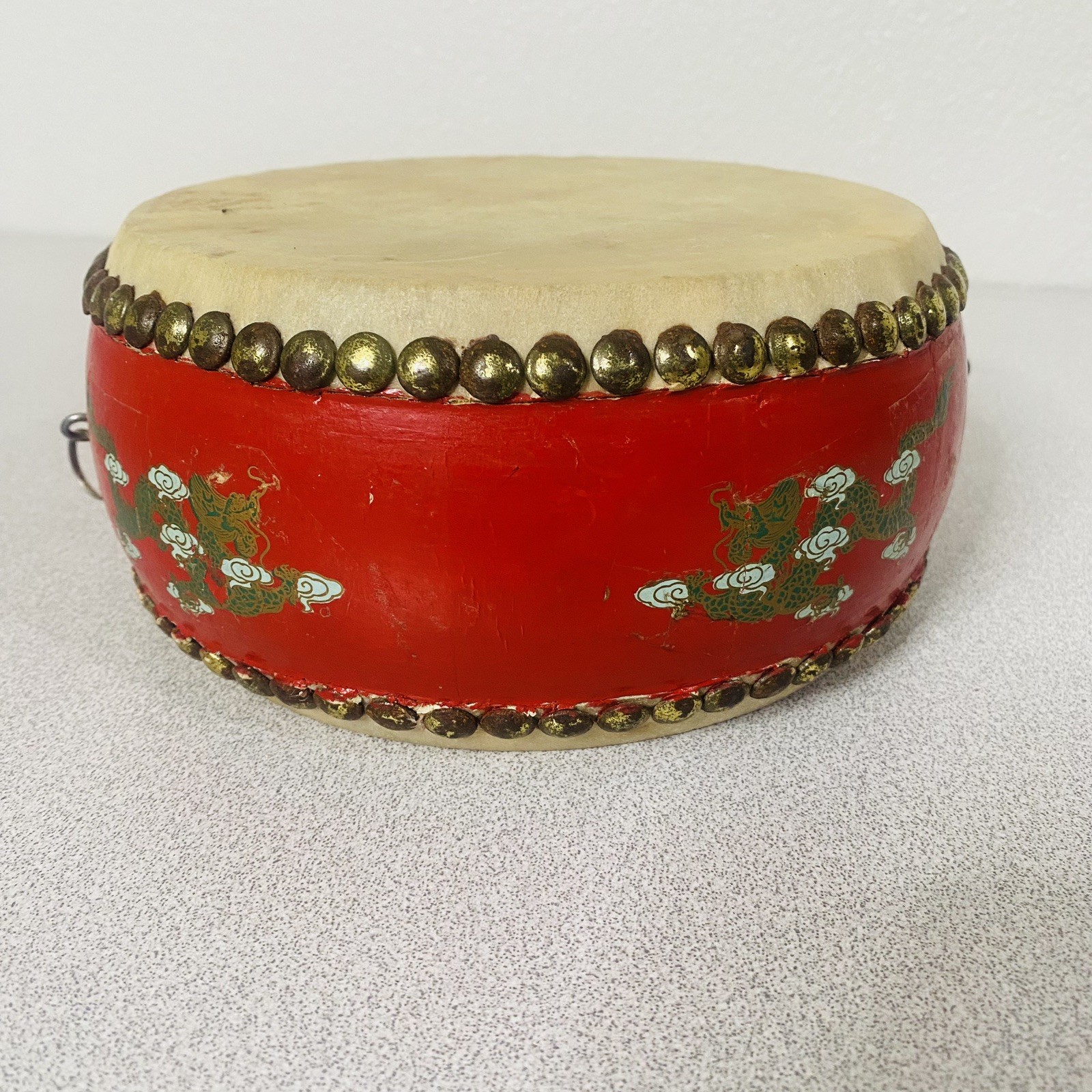 Chinese Red Dragon Dance Drum Double Sided Traditional Festival Parade Tanggu