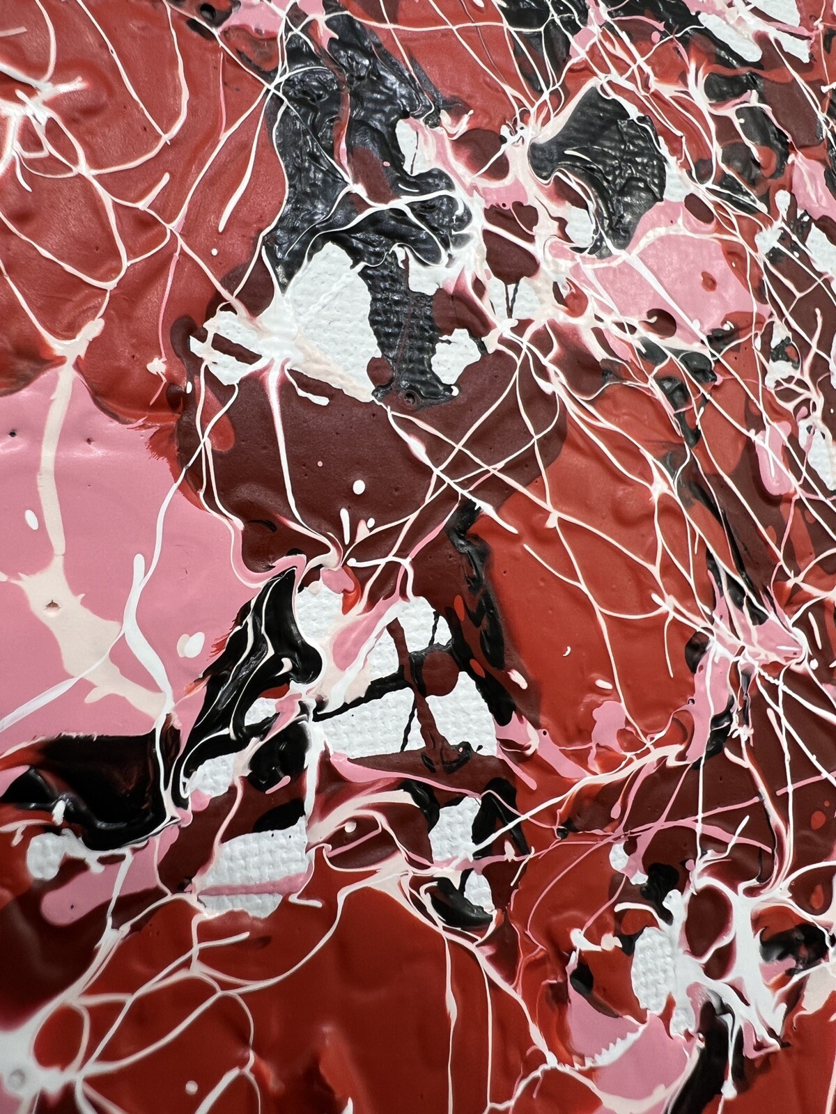 Original Artwork Acrylic on Canvas Painting Mid Century Red Pink Black Art