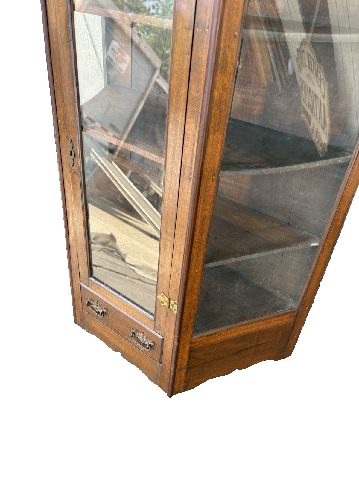 66800 Antique Victorian Walnut Whatnot Wall Curio Shelf with Drawer