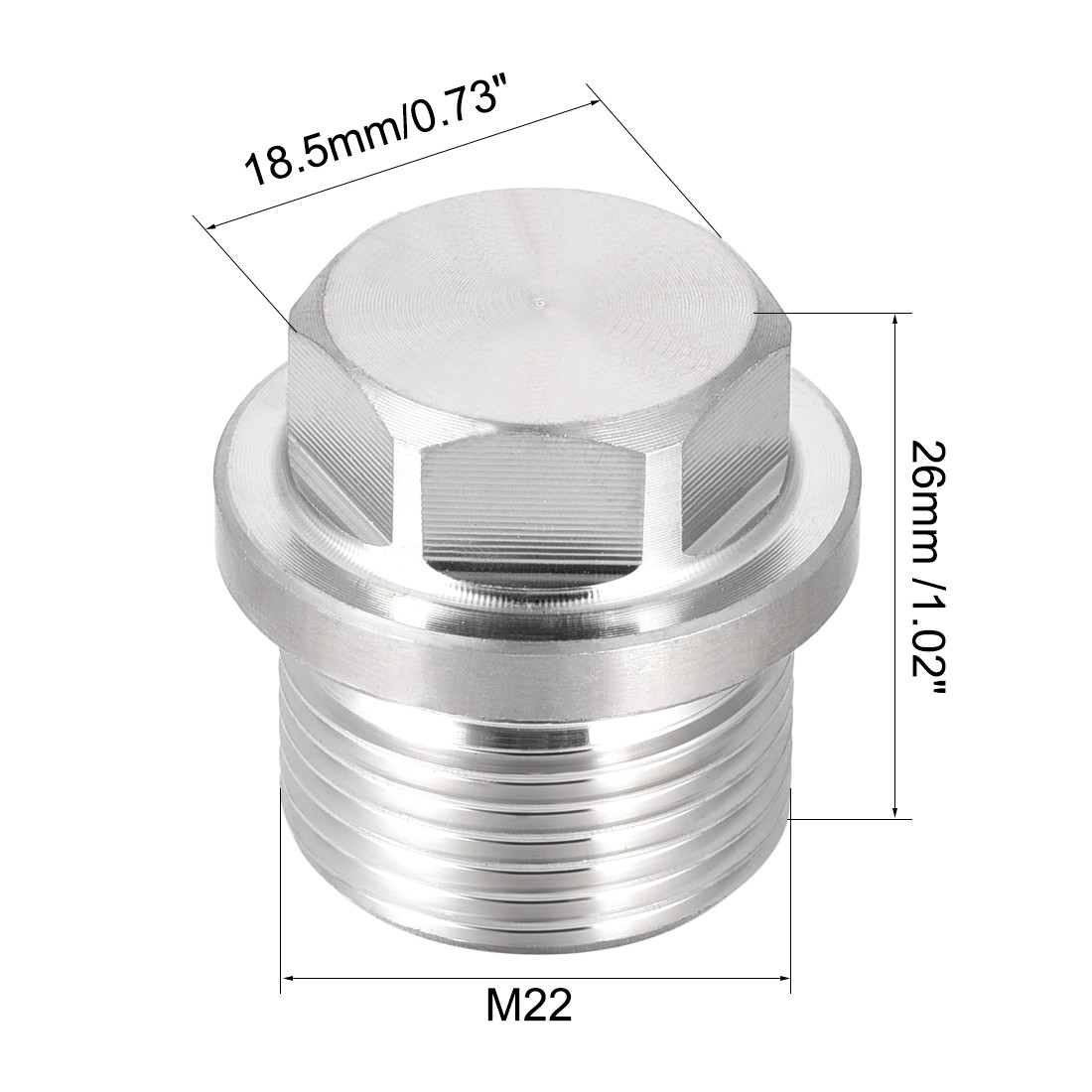 2Pcs M22 x 1.5 Male Hex Head Plug 304 Stainless Steel Solid Thread Pipe Fitting