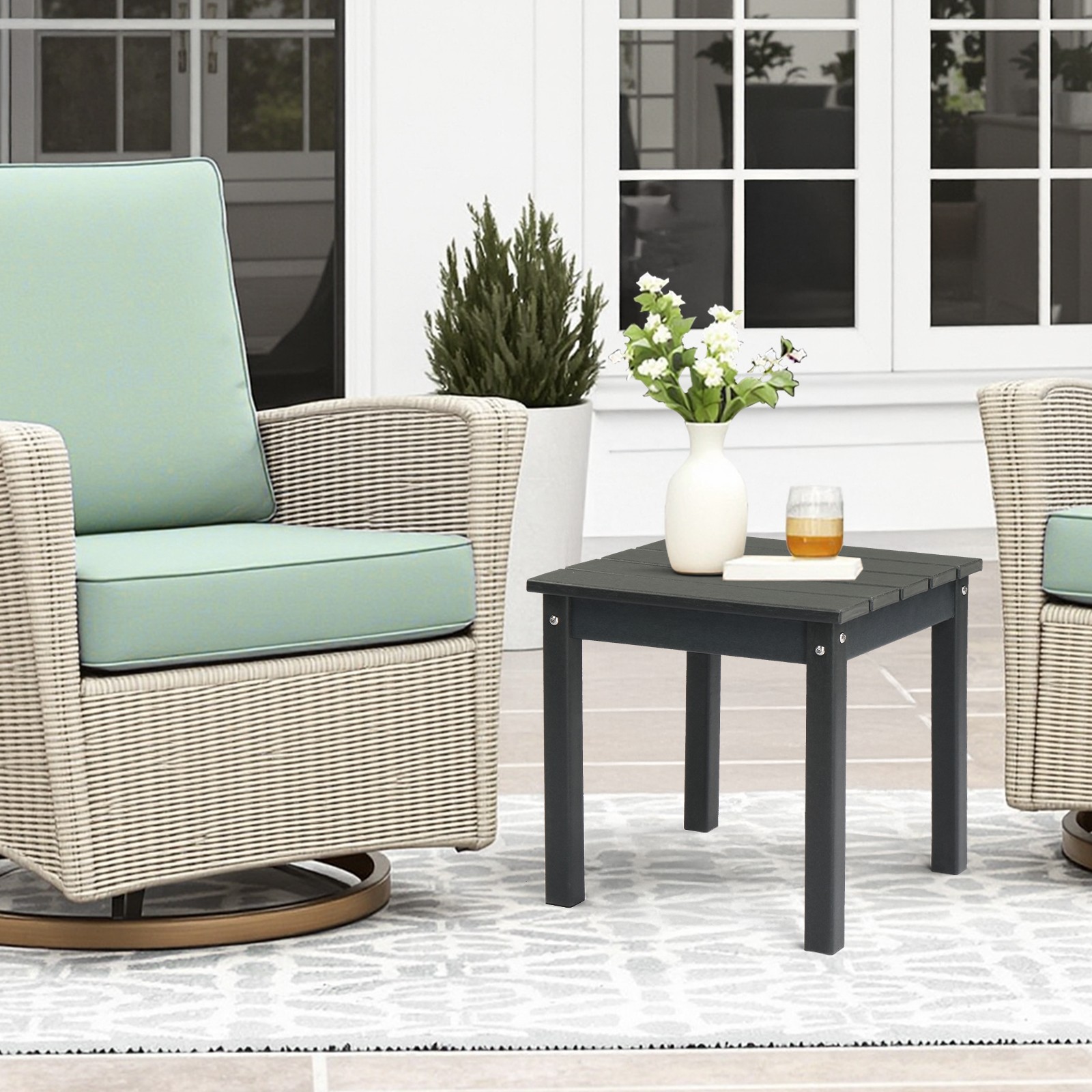 In/Outdoor 2-Tier Square Small Side HDPE End Storage Table, Weather Resistant