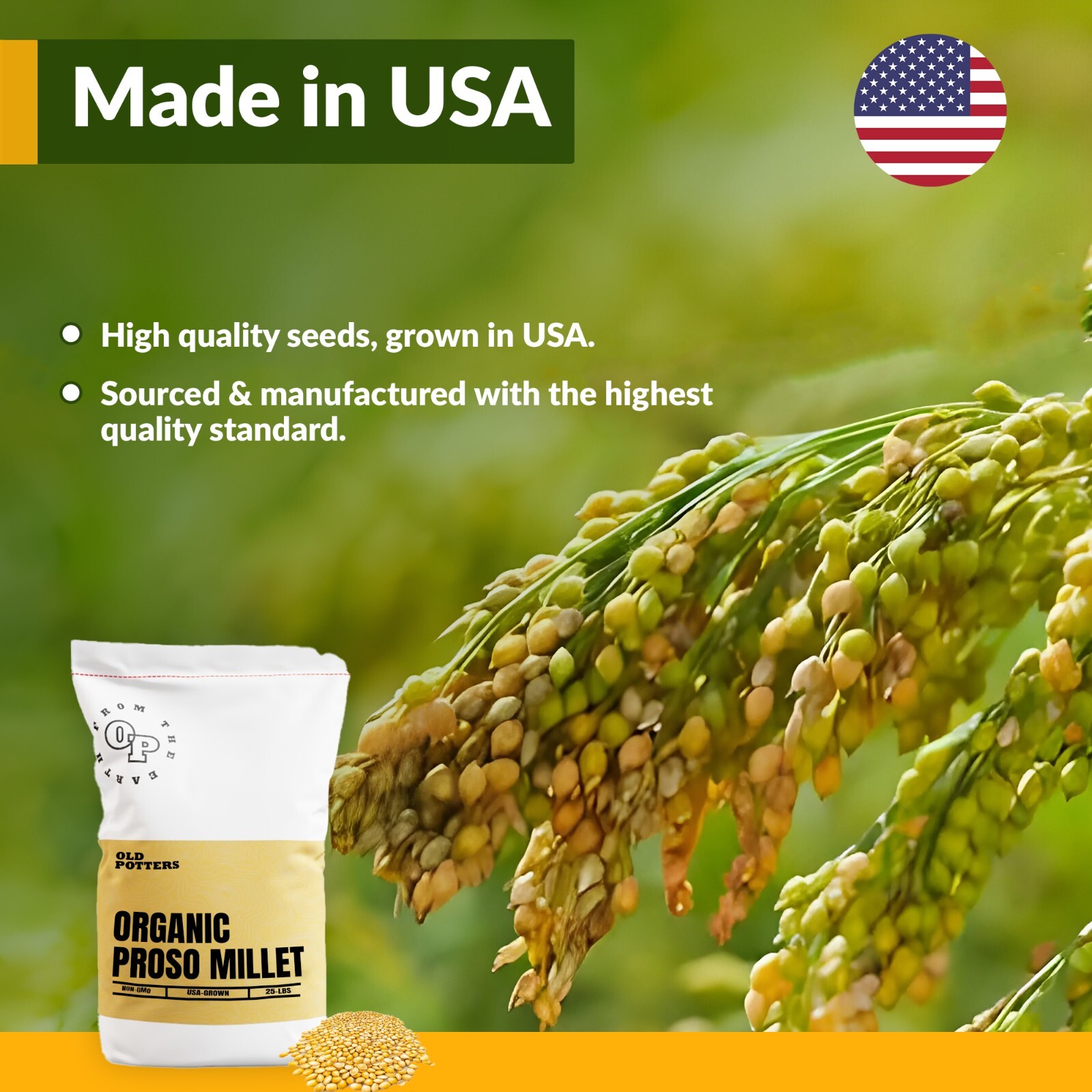 Old Potters Wildlife Organic White Millet Non-GMO USA Grown Attracts Birds 25 lb