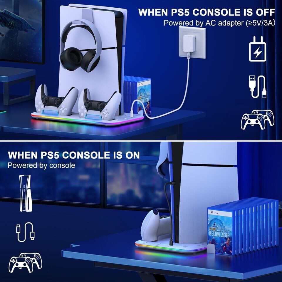 PS5 Slim Stand Cooling Fan,PS5 Controller Charging Station for Sony Playstation5
