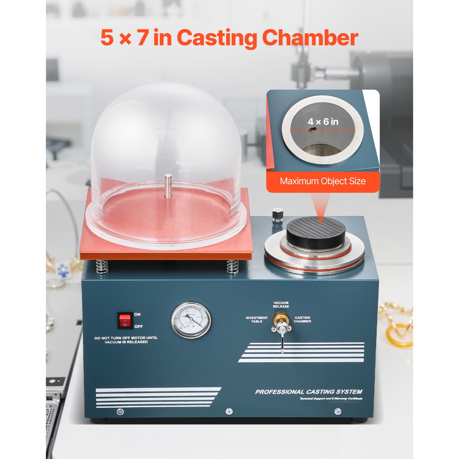 Vacuum Investing Casting Machine 290W Power 3 CFM Pump and Bell Jar for Jewelry