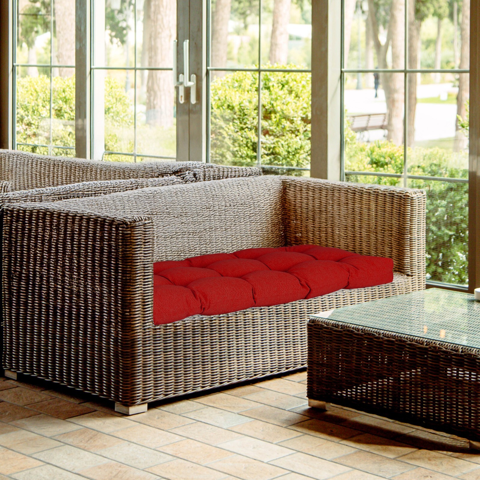 Aoodor 3 Seater Outdoor Bench Cushion Porch Swing Cushion w/Ties Replacement Pad