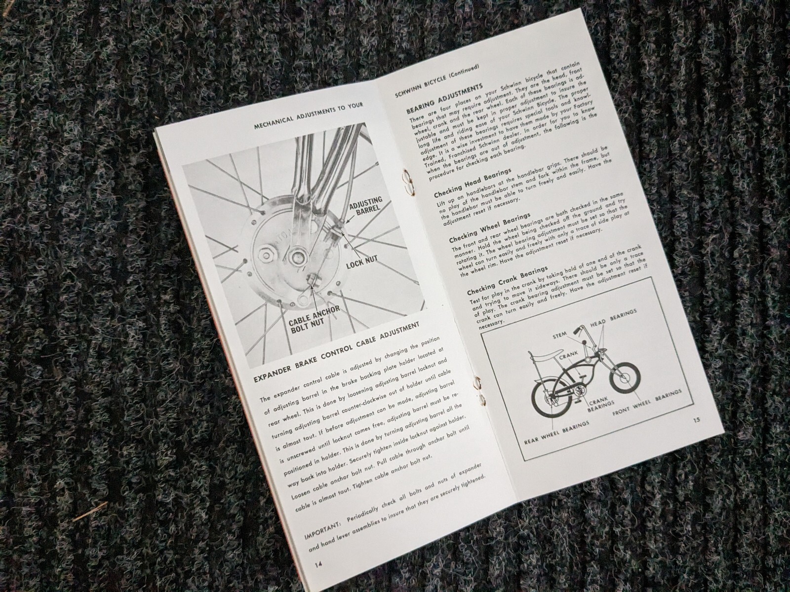 SCHWINN 1968 KRATE & 5 Speed Bicycle Stingray Owners Manual