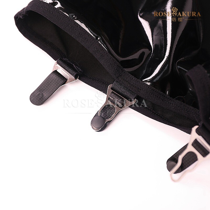 Glossy Shiny Patent Leather Package Hip Skirt with 4 Garter Belts Claws 8316