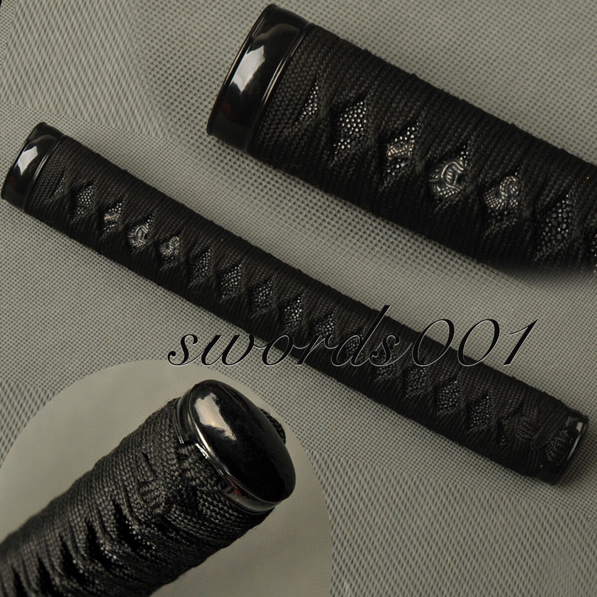Black Synthetic Silk Ito Real Rayskin Tsuka Handle For Japanese Samurai Katana