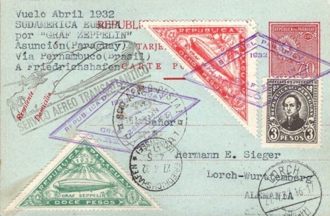 Paraguay Zeppelin Post - 1932 Flight From Rio To Friedrichshaven - Sieger #155