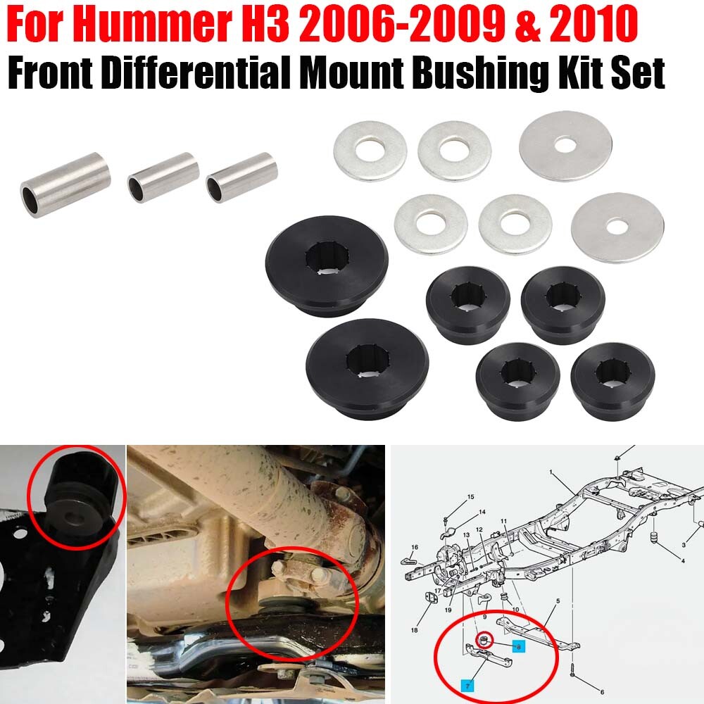 For Hummer H3 Front Differential Mount Bushing Set (3 Location) Polyurethane H3T