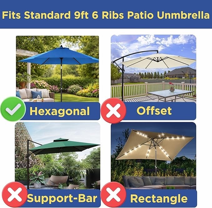 9ft Patio Umbrella Replacement Canopy top cover 6 ribs Waterproof UV
